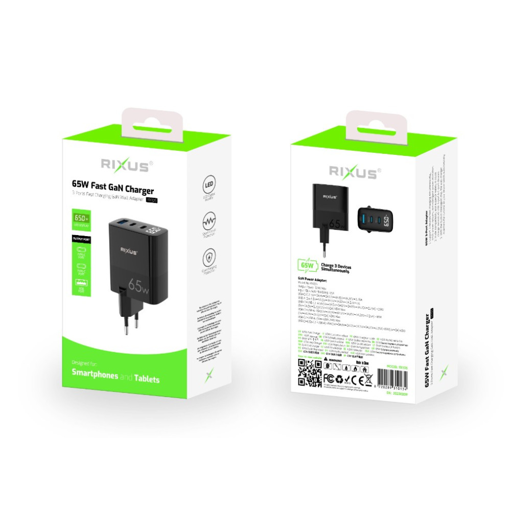 Rixus PD 65W GaN Tech Charger RX105 - Black