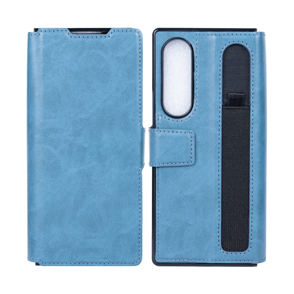 Rixus Wallet Case For Samsung Galaxy Z Fold 4 With Pen Holder Sierra Blue