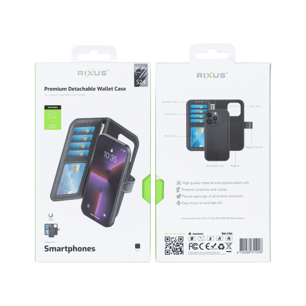 Rixus Duo Magnetic Detachable Wallet For Samsung Galaxy S24 S921B Black
