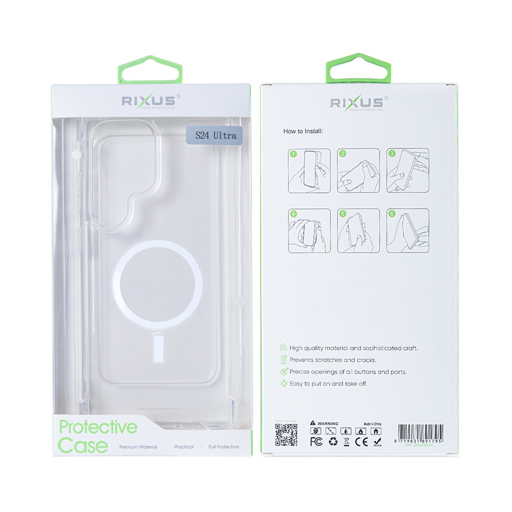 Rixus Anti-Burst Case With MagSafe For Samsung Galaxy S24 Ultra S928B Transparent