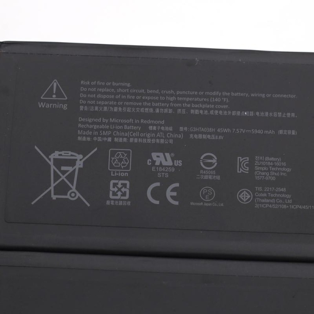 Microsoft Surface Pro 5 Replacement Battery - 5940mAh