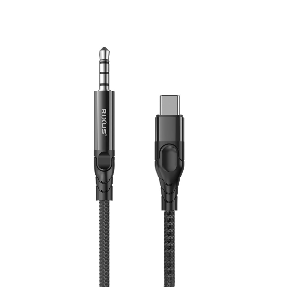 Rixus RXMU35C 3.5mm AUX To USB-C Braided Audio Cable 120CM Black