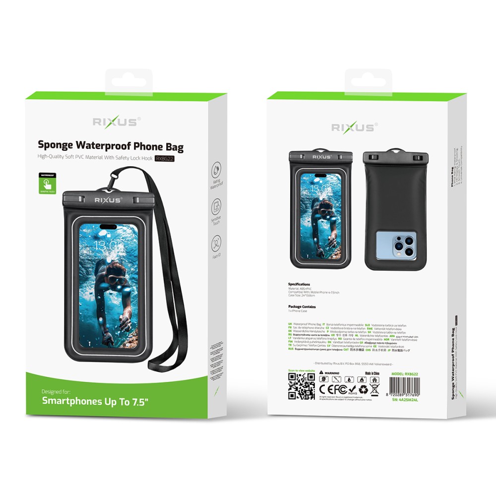 Rixus RXBG22 Sponge Waterproof Phone Bag Black