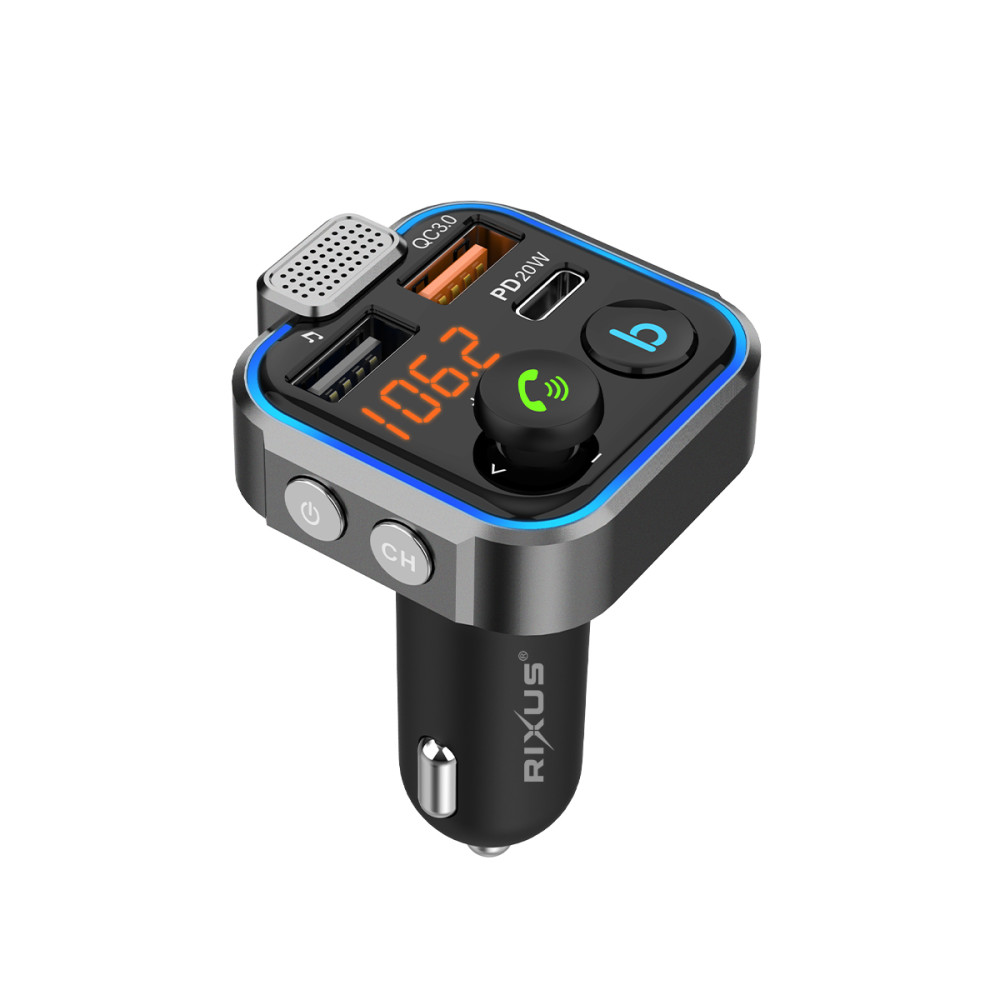 Rixus Car FM Bluetooth Transmitter RXBT30 - Black