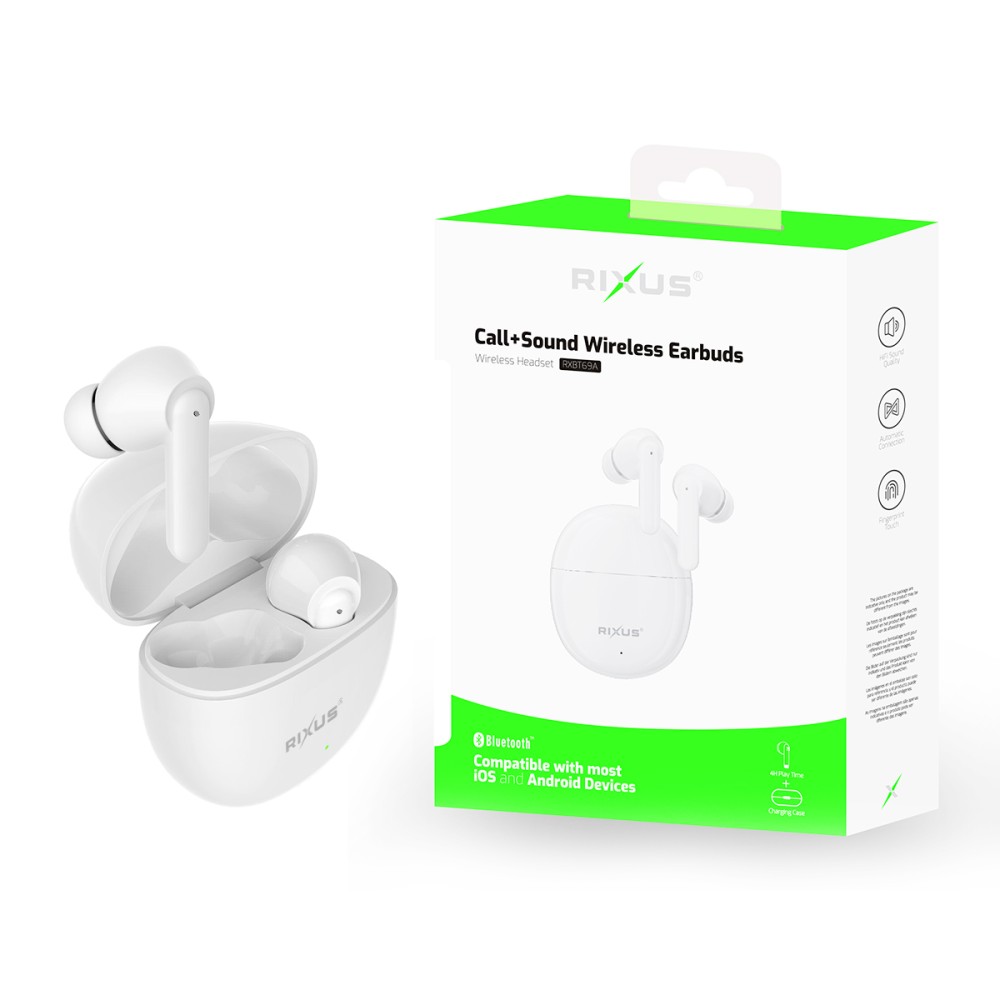 Rixus RXBT69A TWS Earbuds With Charging Case White