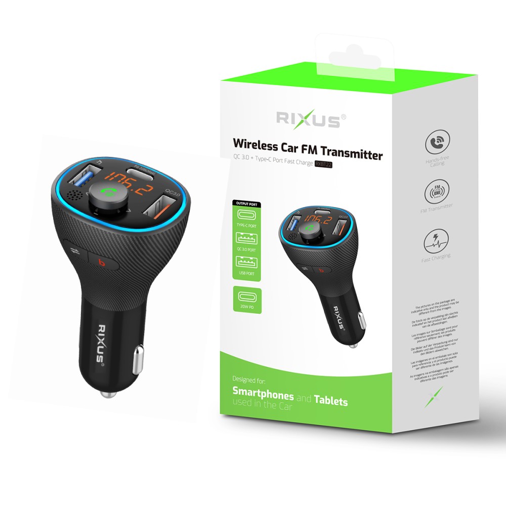 Rixus RXBT22 Car FM Bluetooth Transmitter Black