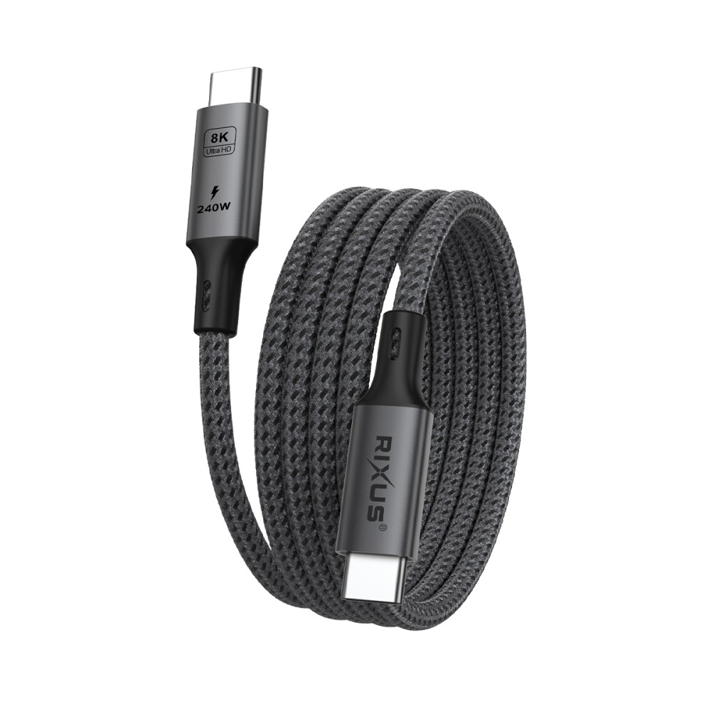 Rixus RXUC03 Magnetic USB-C 4.0 To USB-C Cable Easy Roll Up 150CM 100W Space Gray