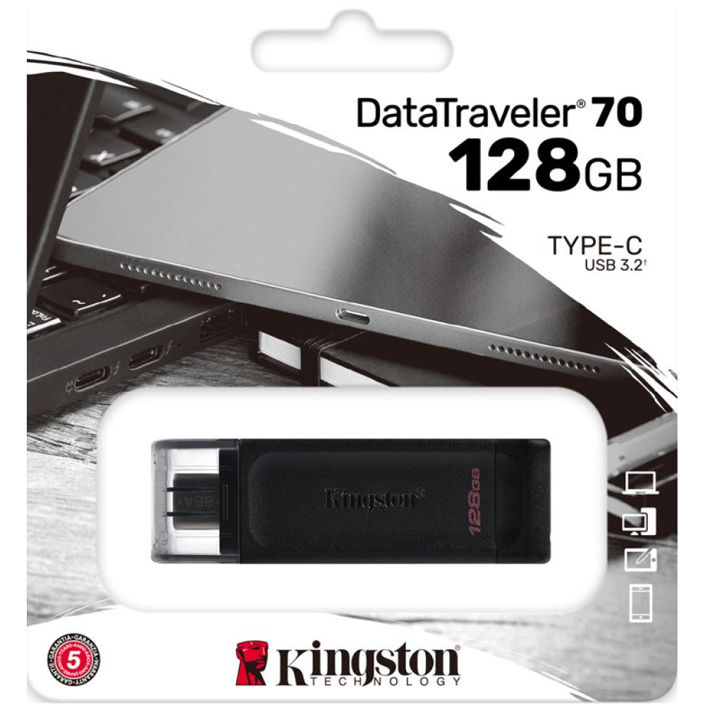 Kingston 128GB USB-C 3.2 Gen 1 DataTraveler 70 - DT70/128GB