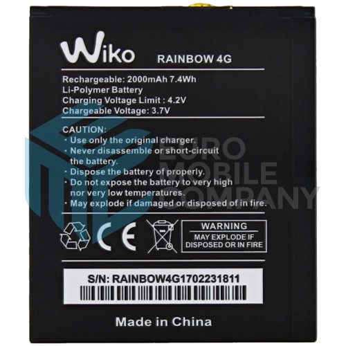 Replacement Battery Wiko Rainbow  4G - 2014 - 2000 mAh