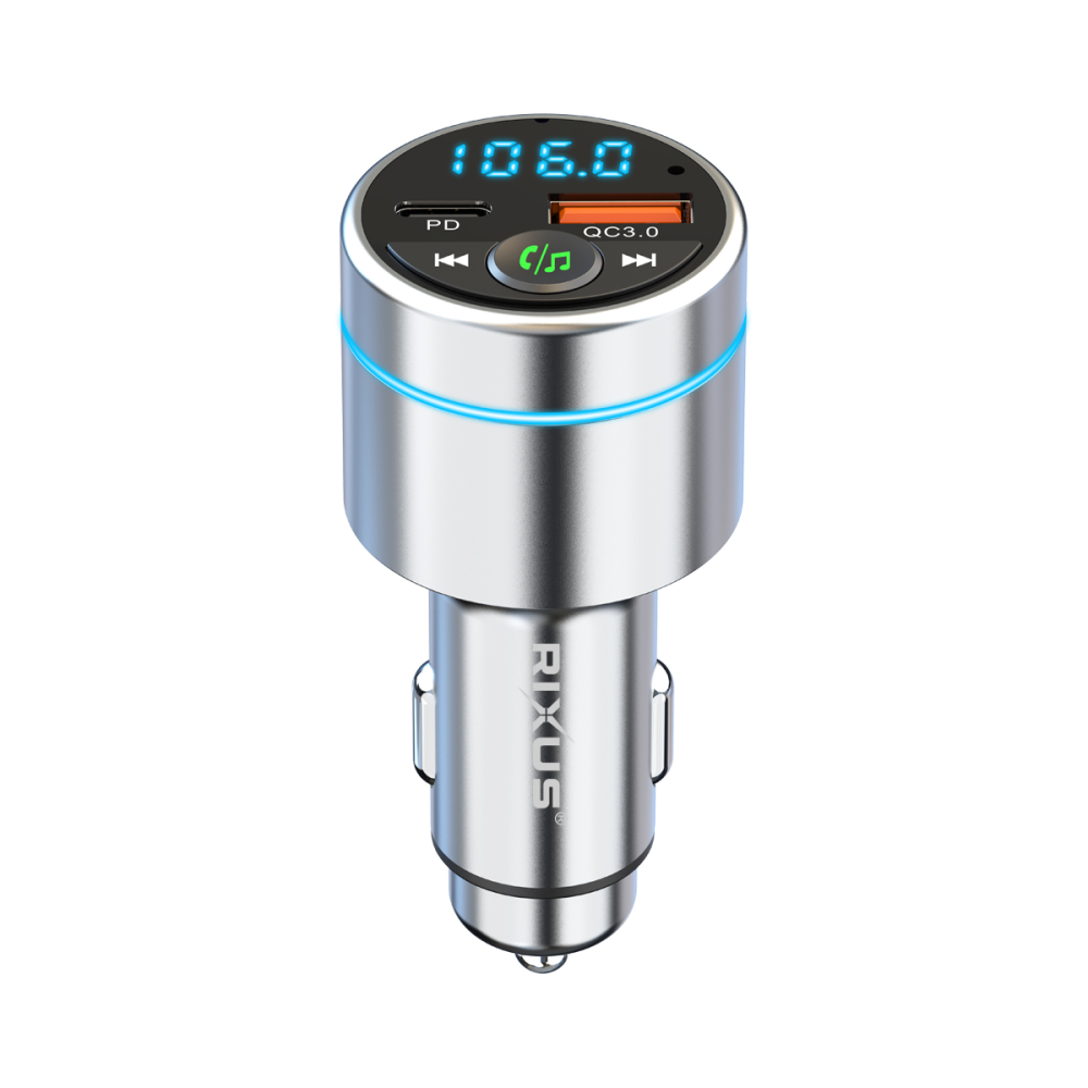 Rixus All-Metal Car FM Transmitter Bluetooth 5.3 RXBT40 - Silver