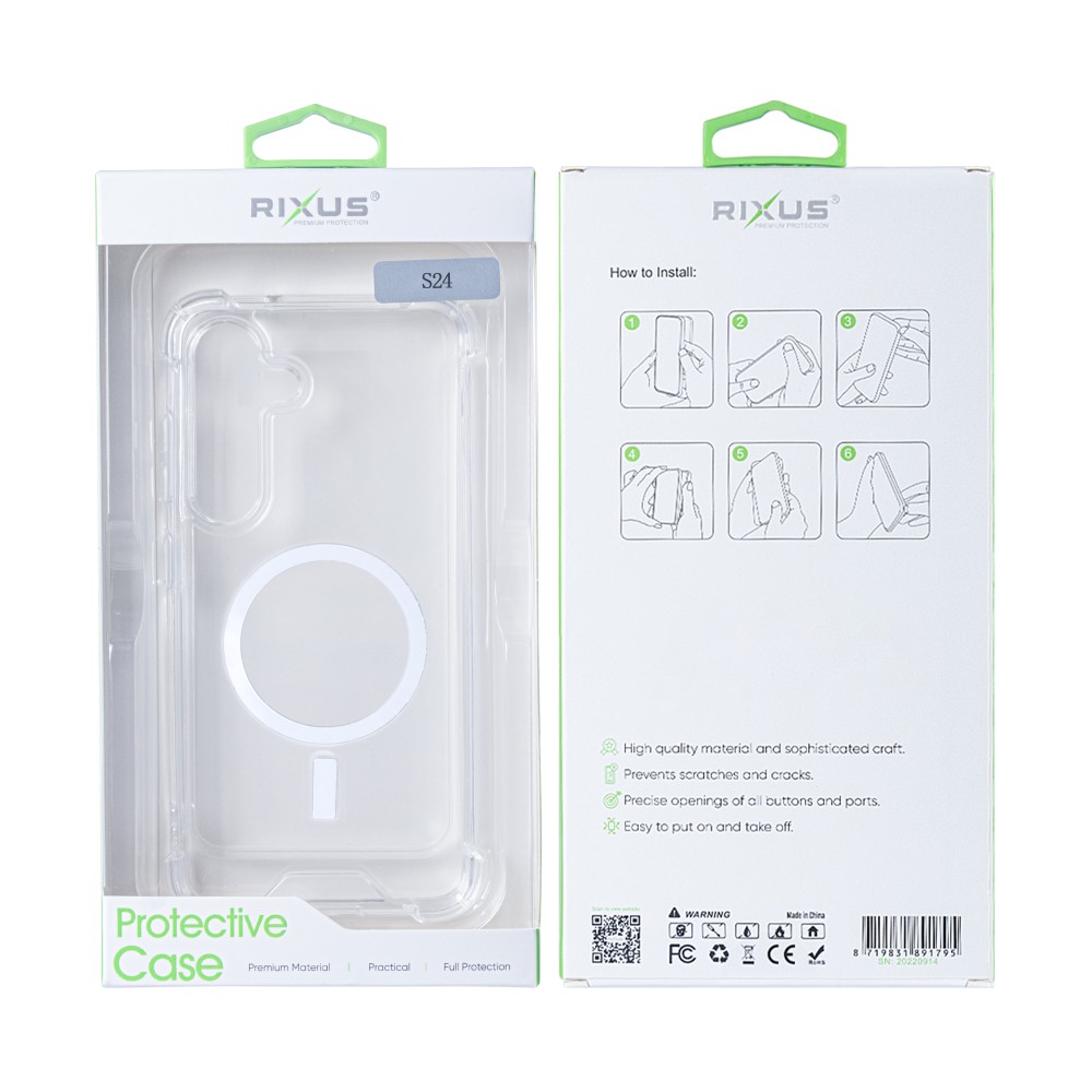 Rixus Anti-Burst Case With MagSafe For Samsung Galaxy S24 5G S921B Transparent