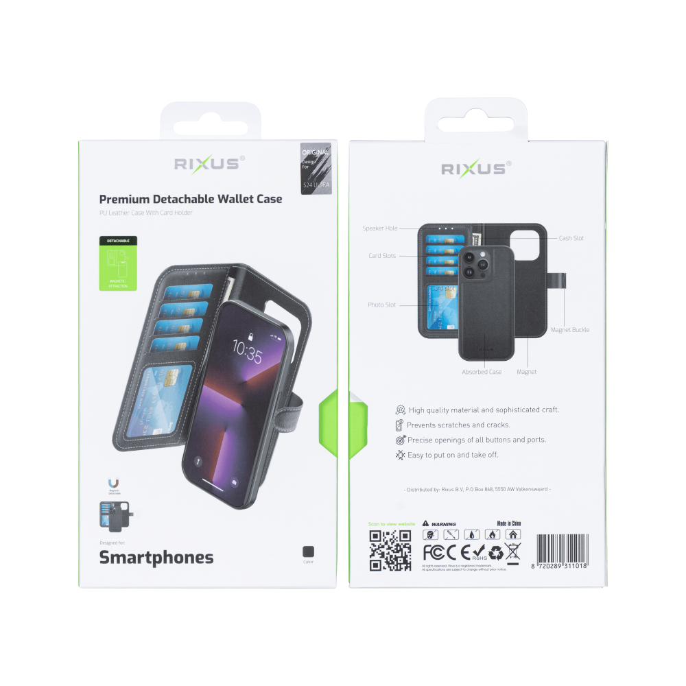 Rixus Duo Magnetic Detachable Wallet For Samsung Galaxy S24 Ultra S928B Black