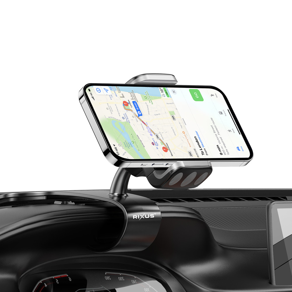 Rixus RXHW61 360 Degree Car Phone Holder HUD Clip For Phone Display Black