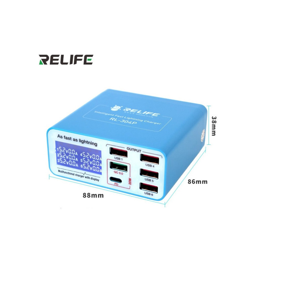 Relife RL-304P Smart 6 Port Digital Display Lightning Charger