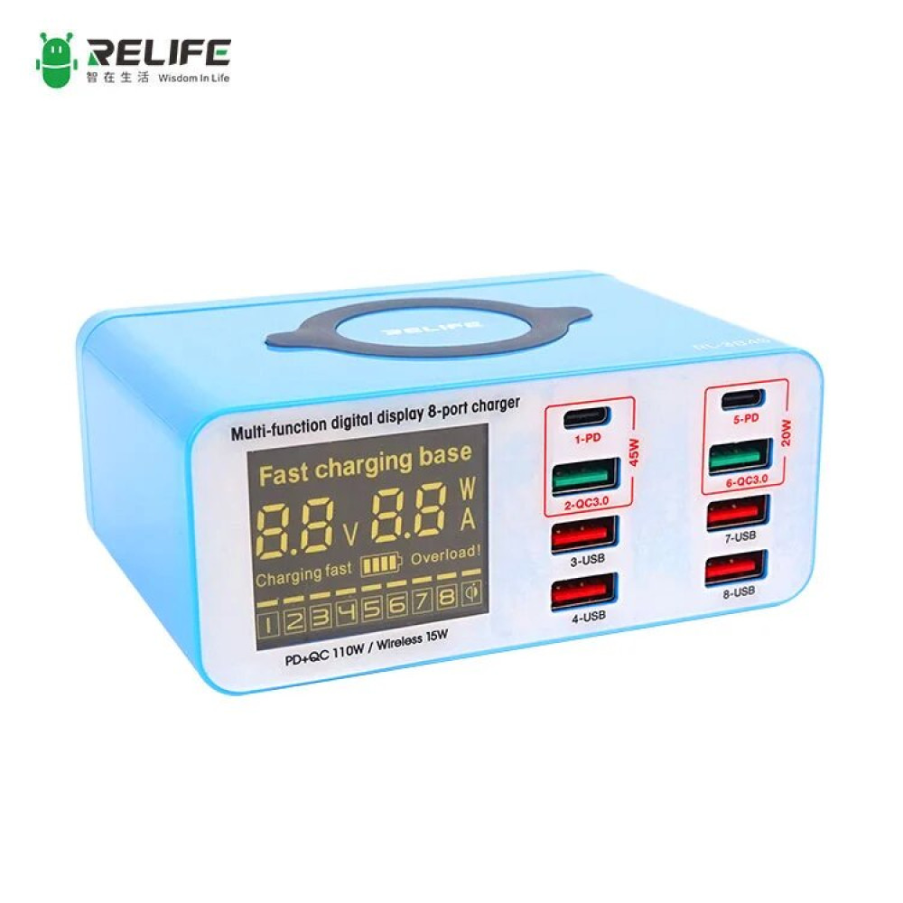 Relife RL-304S Multifunctional Digital Display 8-Port Charger