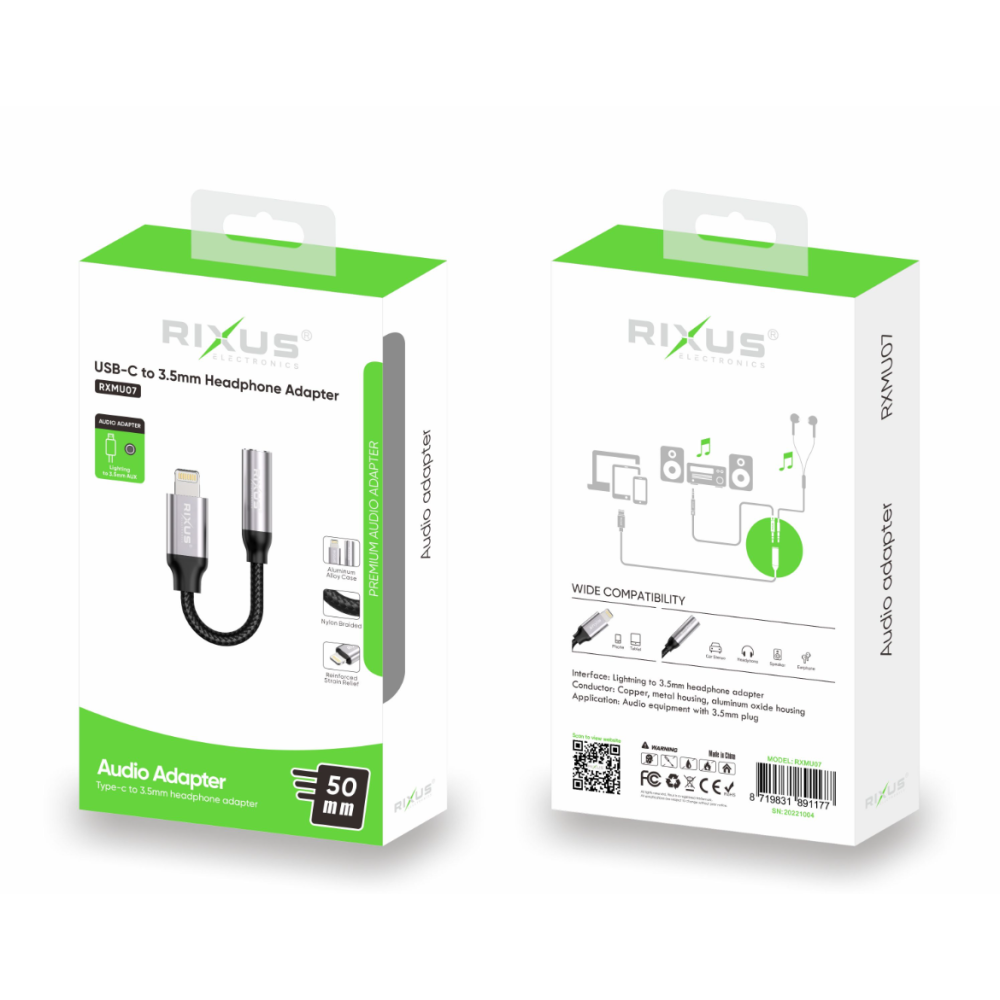 Rixus Lightning to 3.5mm Headphone Adapter RXMU07