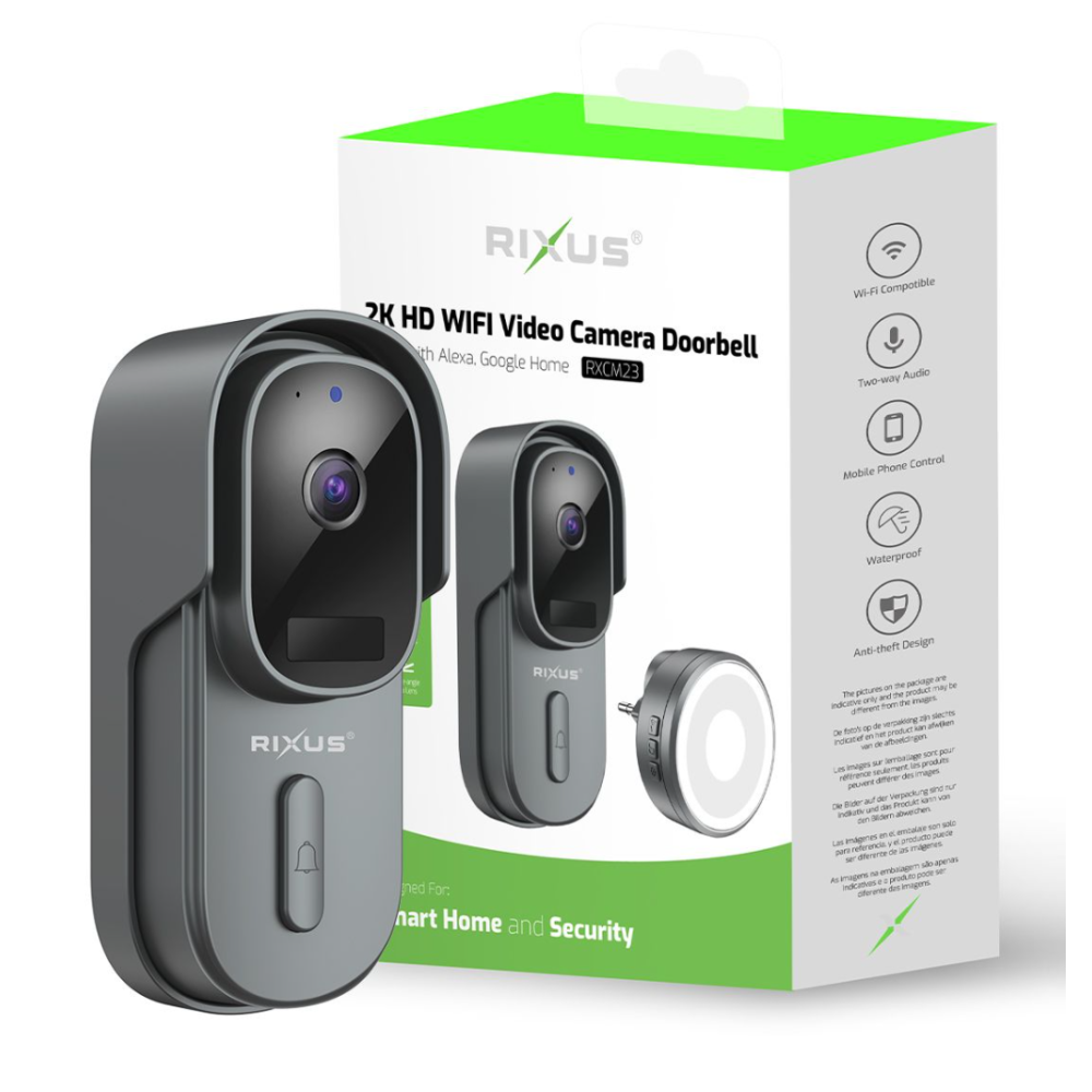 Rixus Wireless Battery Powered Doorbell With Camera RXCM23 - Grey